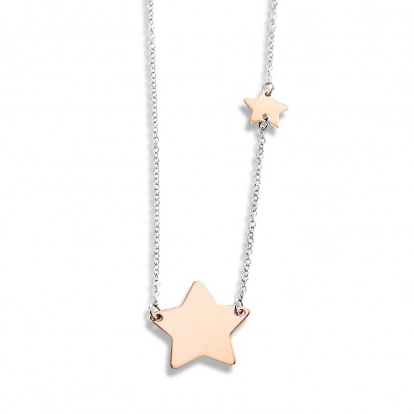 Double Star Rose Silver Necklace