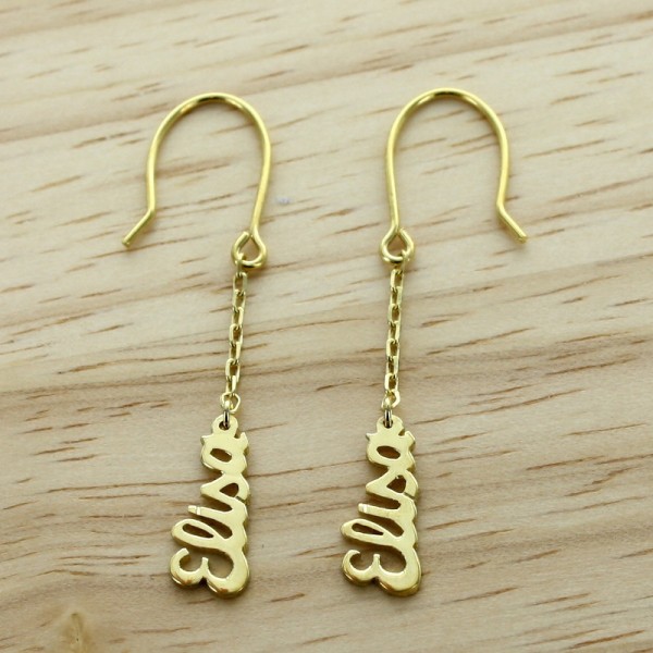 Nameplate Dangling Earrings - Gold plated
