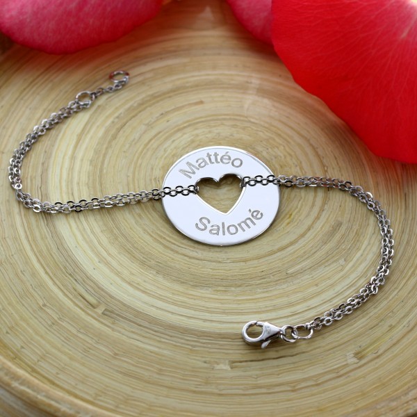Large Bracelet with Engraved Heart Charm