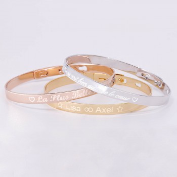 Trio Bangle Bracelets Sterling Silver, Rose Silver and Gold plated Jeweler’s Engraving
