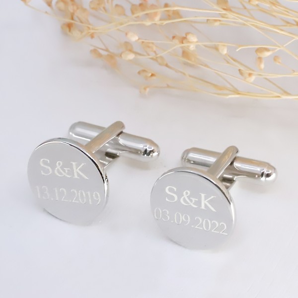 Personalised Round Cufflinks in Silver