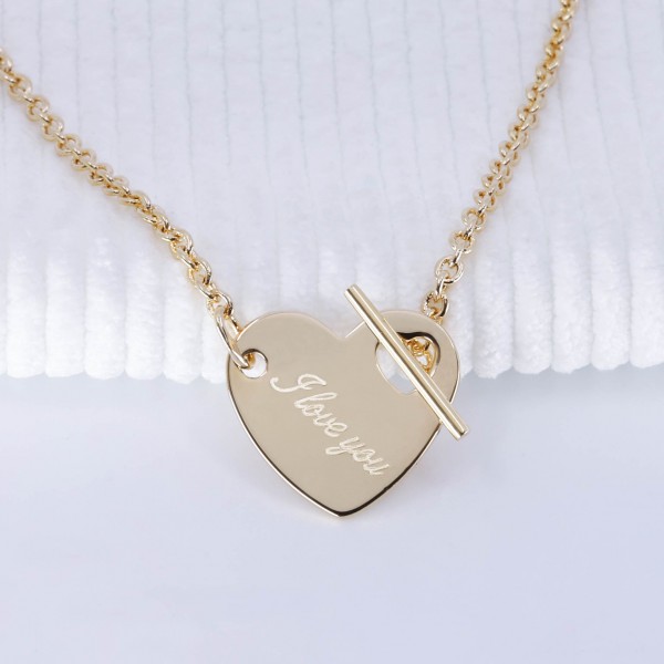 Engraved Heart Initial Necklace - Initial Necklace